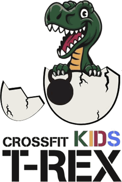 CrossFit Kids T-Rex: el dinosaurio saliendo del huevo con una pesa rusa